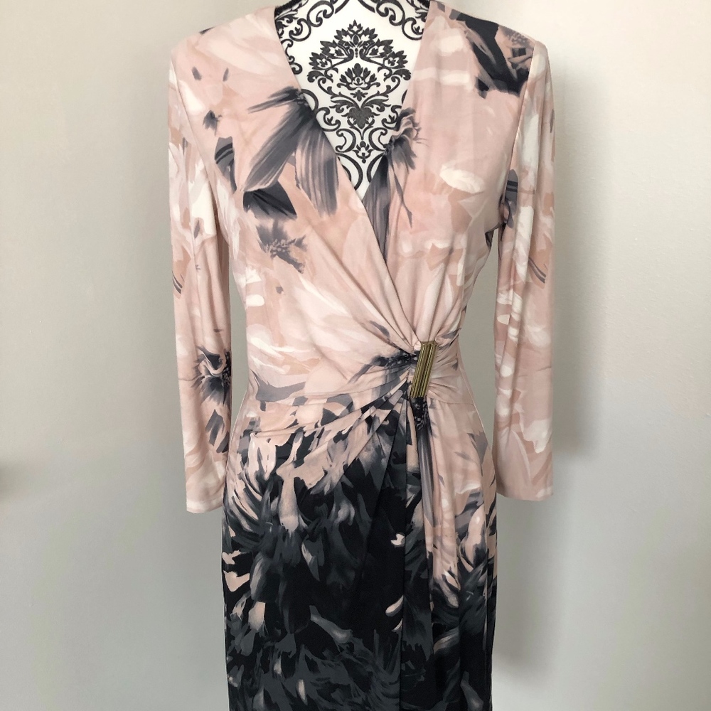 Calvin Klein Women's Petite Printed Faux-Wrap Dres
